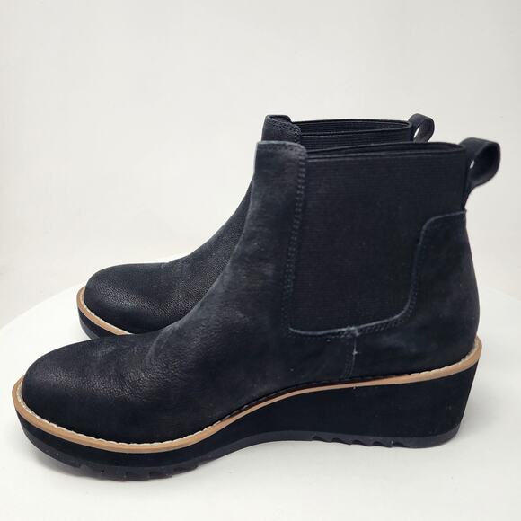 Eileen Fisher Luv Wedge Chelsea Boots Women 7 Black Nubuck Leather Ankle Bootie - Picture 7 of 14